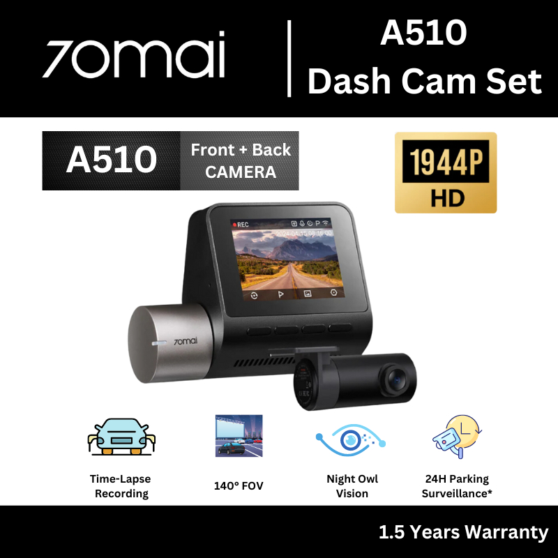 70mai Dash Cam A510, 1944P HDR, GPS, ADAS, Connettività 4G, Set Anteriore E Posteriore, STARVIS 2 IMX675 - 3