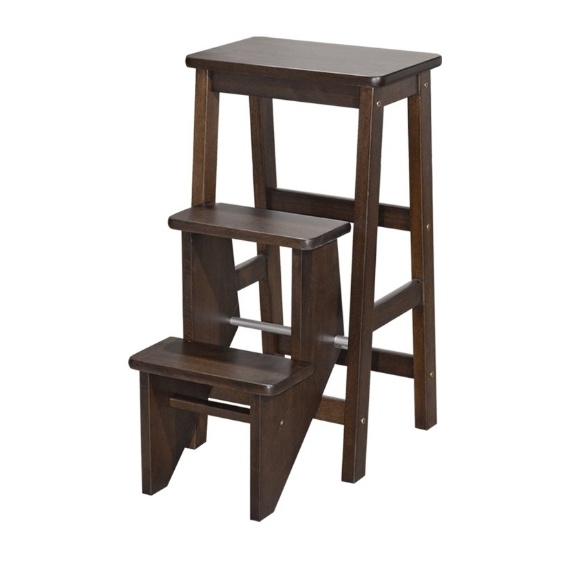 3 Step Solid Rubberwood Ladder, Foldable Ladder Stool, Step Stool ...