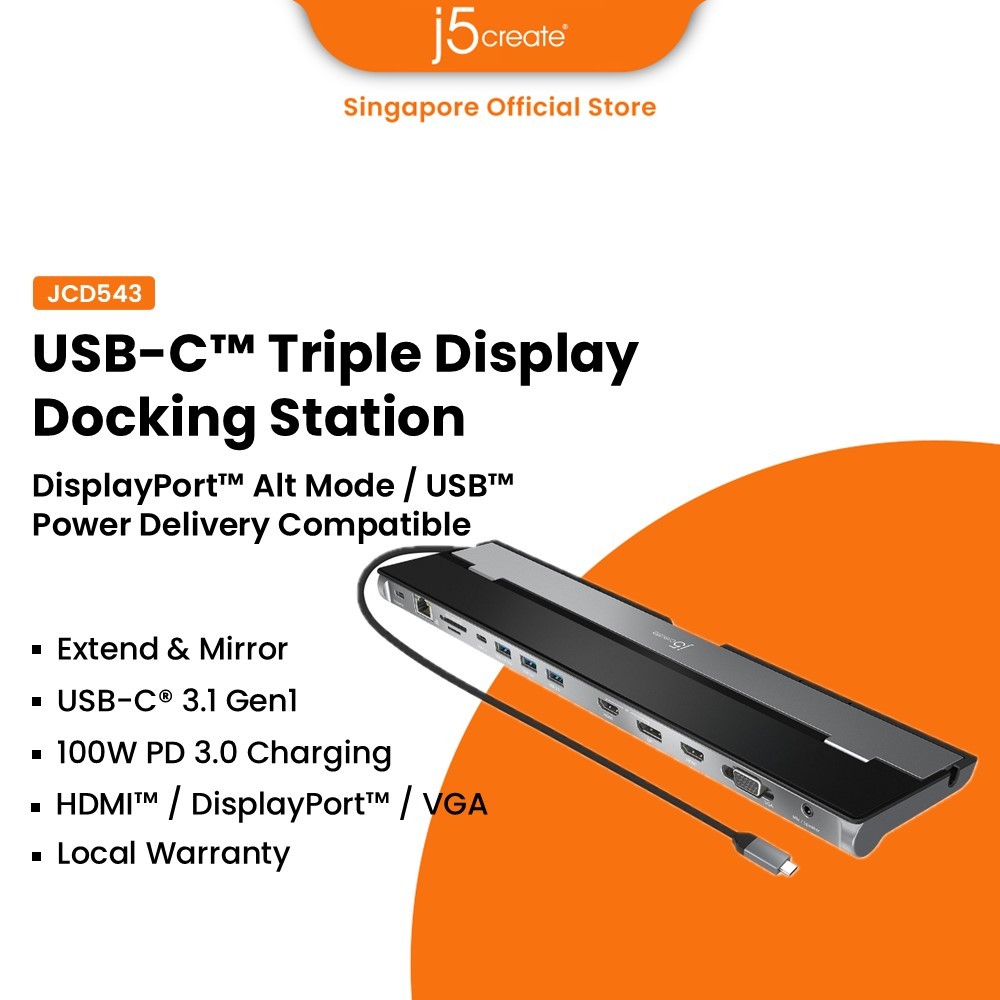 J5 create authentic JCD543 USB-C Triple Display Docking Station