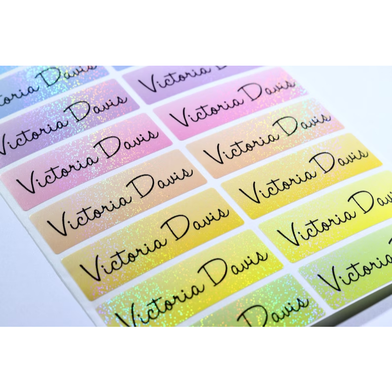 Waterproof Name Labels Name Stickers personalized glitter gradient ...