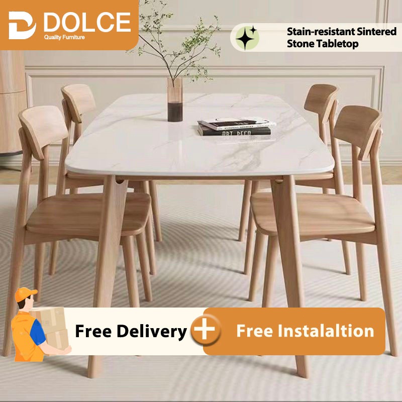 🇸🇬[Free Installation]Sintered Stone Dining Table Solid Wood Dining ...