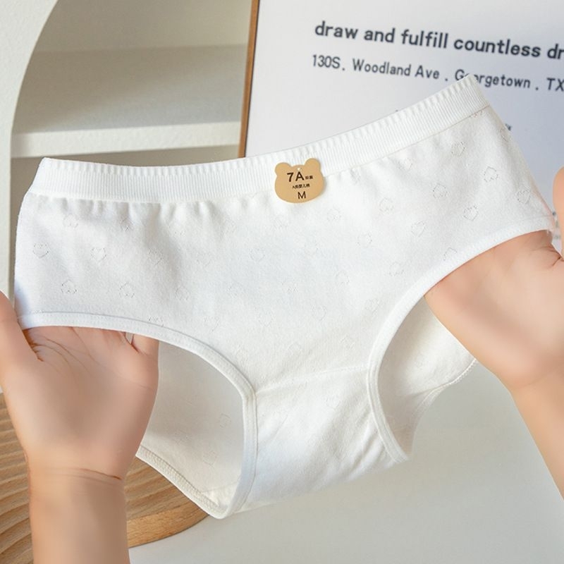 Nanoshop 3 pcs Students Teens Panties Cotton Mid-waist Plain White