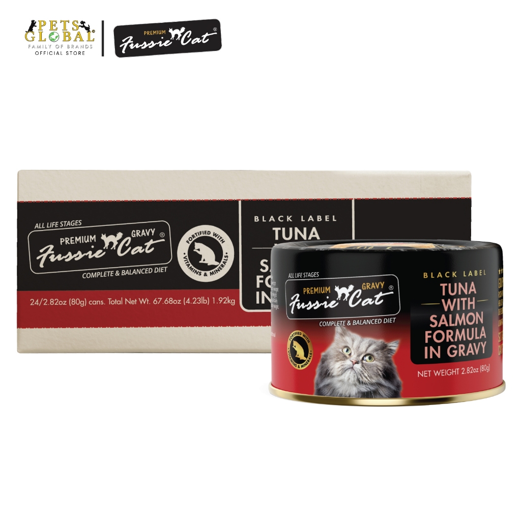 Fussie Cat Black Label Tuna with Salmon Formula in Gravy 80g x 24 cans Shopee Singapore