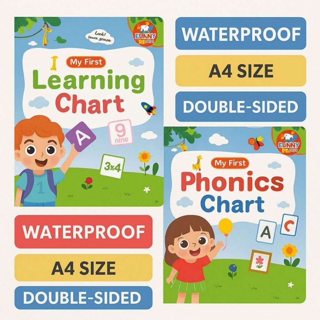 My First Learning&Phonics Chart A4 Waterproof Educational Posters ...