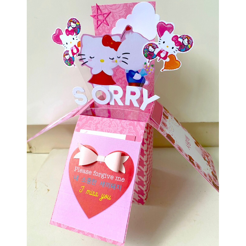 Sorry apologise handmade interactive hello kitty pop up card | Shopee ...