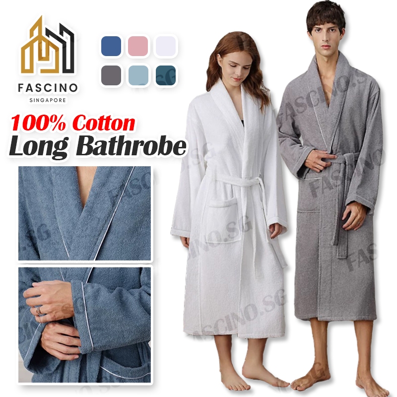SG 100 Cotton Long Bathrobe Thick Absorbent Towel Robe Lightweight Bath Robe Kimono Solid Dressing Shopee Singapore