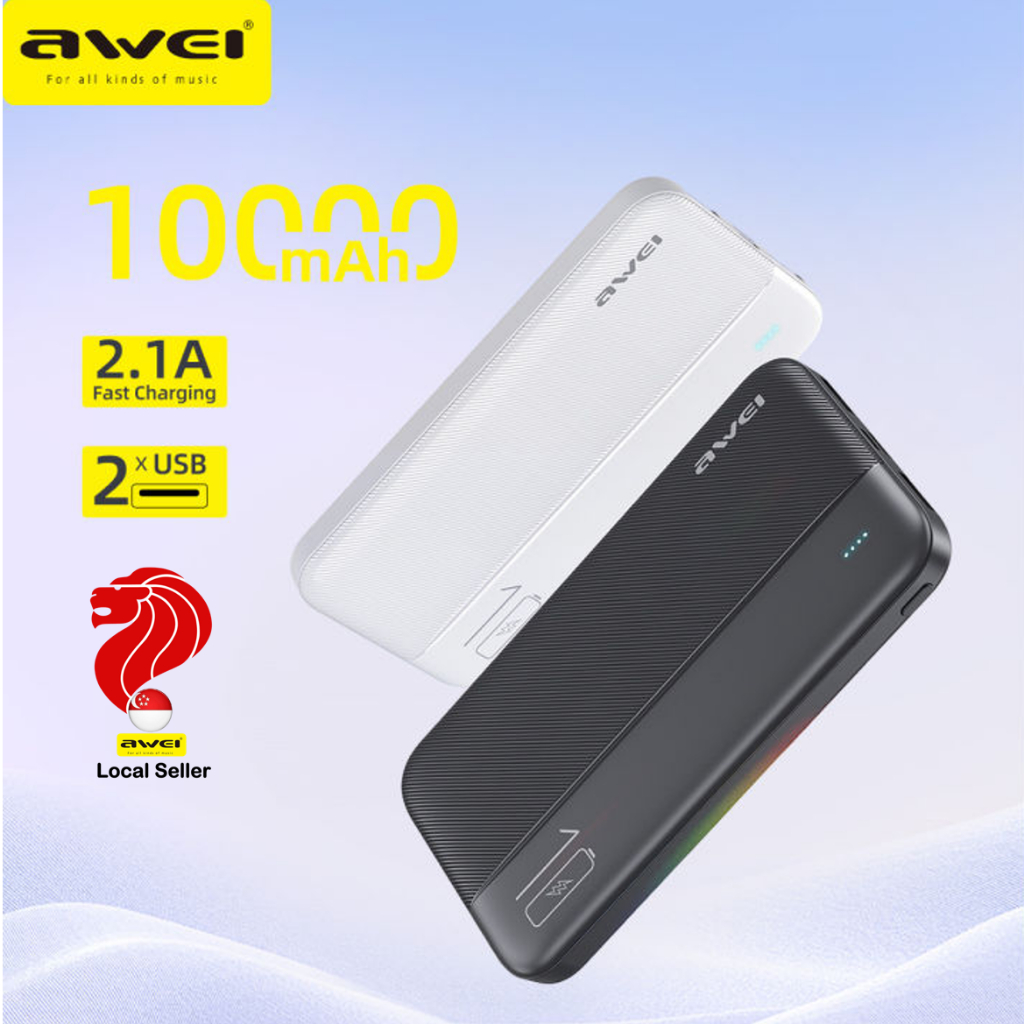 Awei P53K Power Bank 10000mAh Powerbank Fast Charging Portable Charger ...