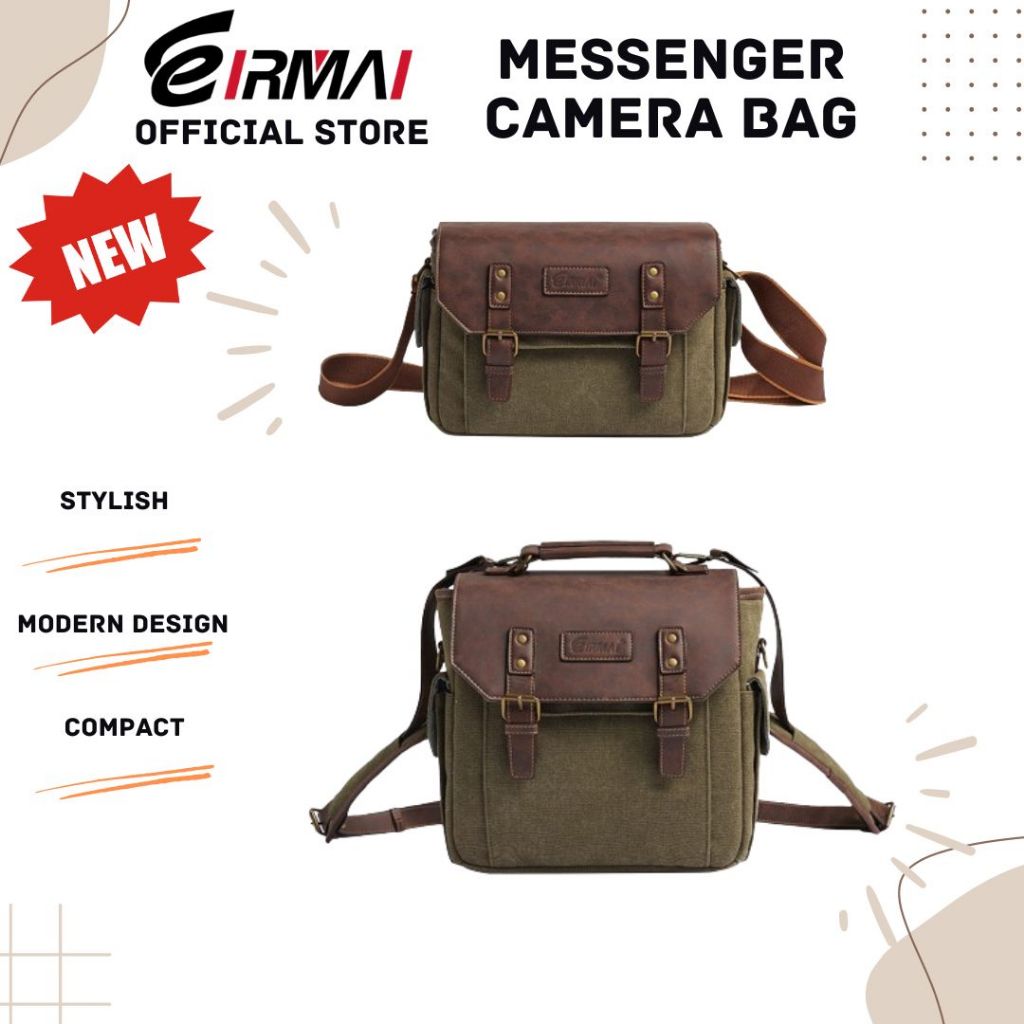 Eirmai PU Leather Digital Camera Messenger Bag for DSLR, SLR