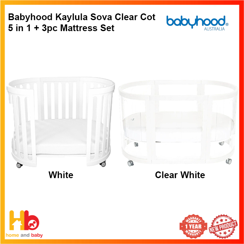 Babyhood Kaylula Sova Clear Cot 5 in 1 + 3pc Mattress Set | Shopee ...