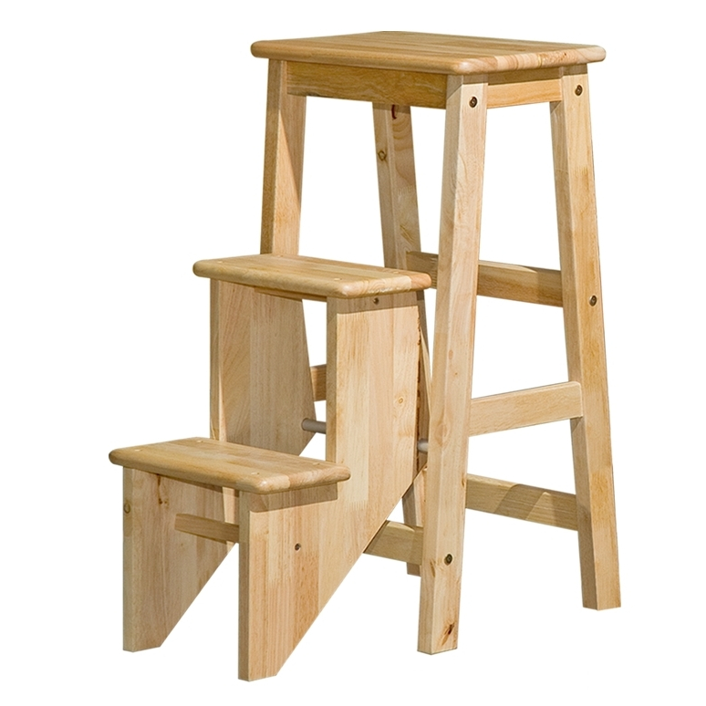 3 Step Solid Rubberwood Ladder, Foldable Ladder Stool, Step Stool ...