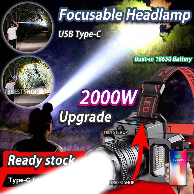 2000W Induction Headlamp USB Rechargeable LED Headlight Super Bright ...