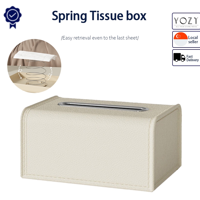 【SG STOCK】Spring Tissue Box PU Leather Napkin Holder Desktop Tissue Box ...