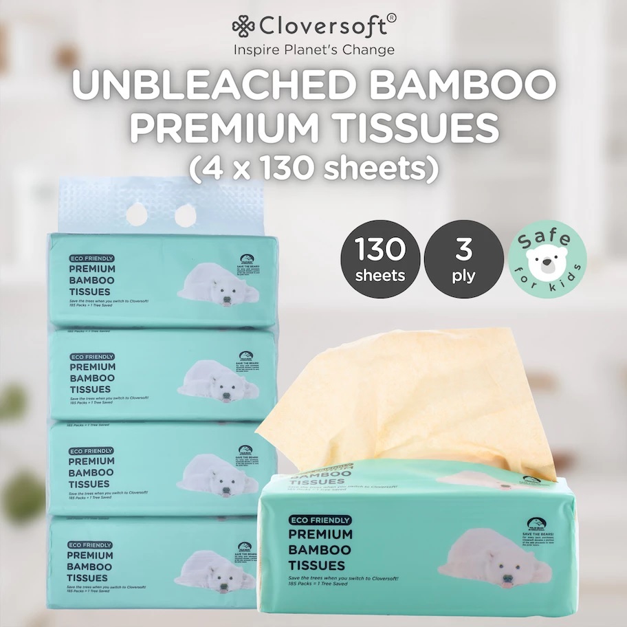 Cloversoft Plant-Based Unbleached Bamboo Tissues 3 Ply (4 X 130 Sheets ...