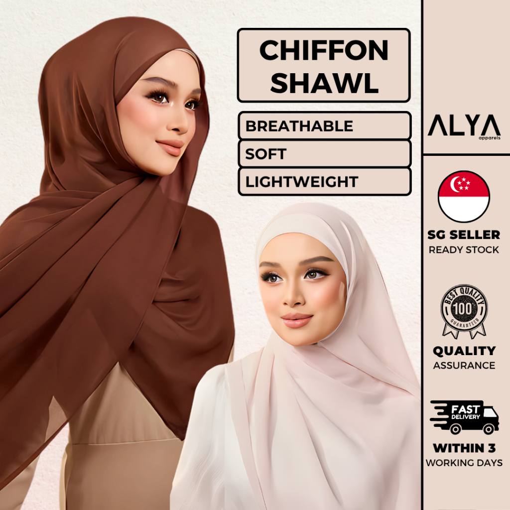 Chiffon Shawl Alya Apparels Premium Basic Shawl Plain Bubble