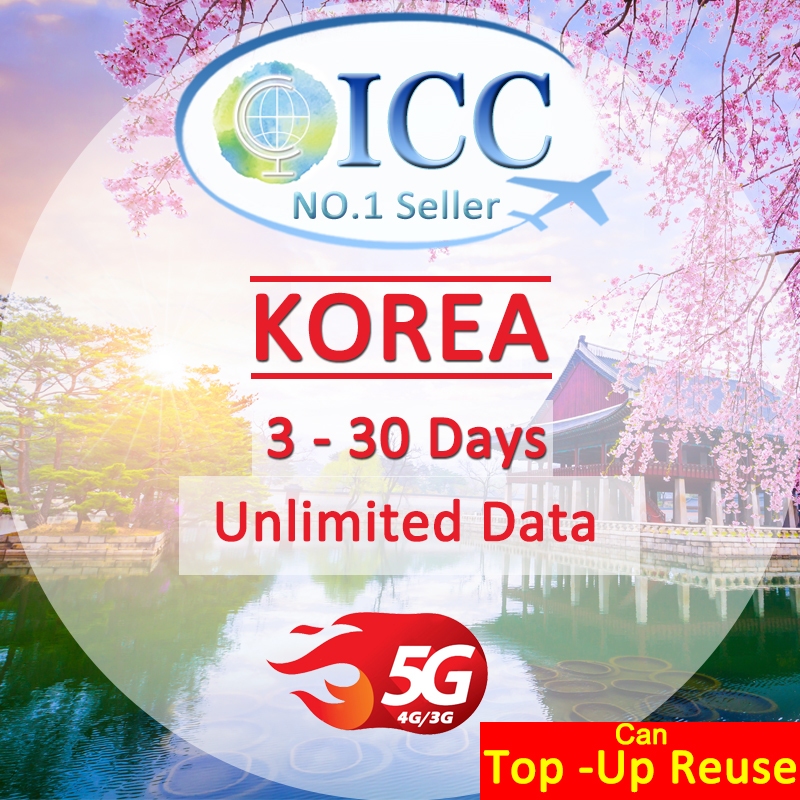 ICC_Korea Sim Card 3-30 Days Unlimited Data SIM(Can top up reuse)/South ...