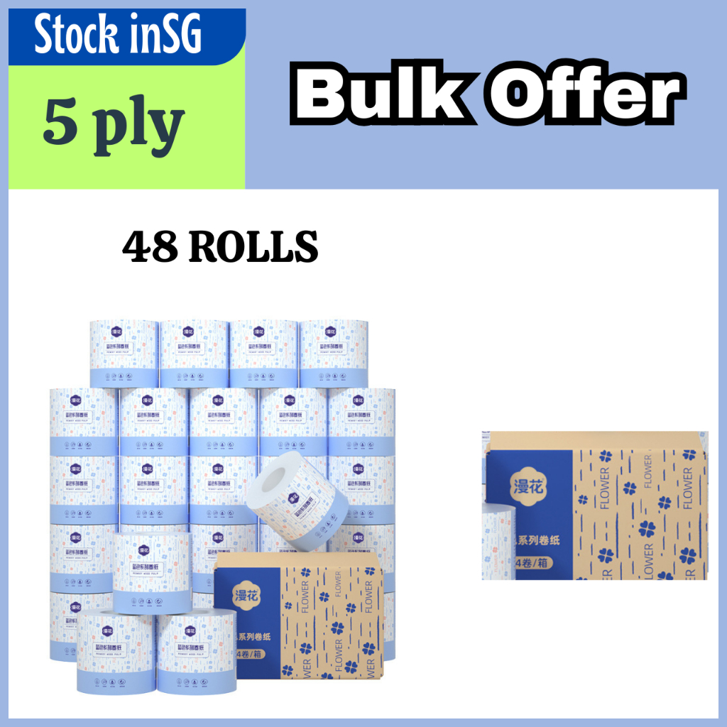 [Bulk Offer] 48 ROLLS manHUA漫花 (5 Ply) 120g Wood Pulp Tissue Roll ...