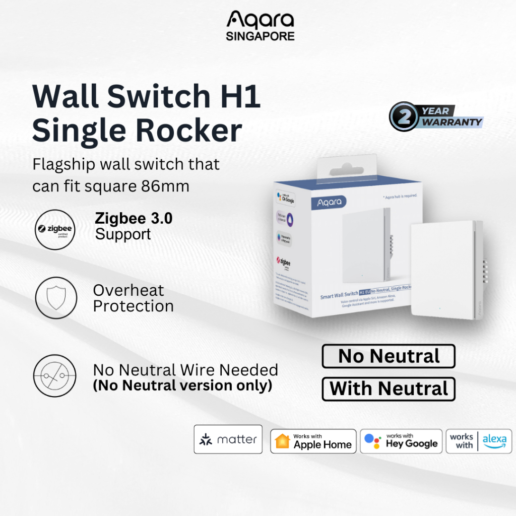 AQARA H1 Smart Wall Switch Single Rocker Smart ZigBee Switch No Neutral ...