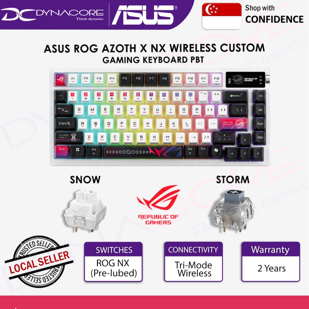 ASUS ROG AZOTH X NX WIRELESS CUSTOM GAMING KEYBOARD PBT (SNOW / STORM ...