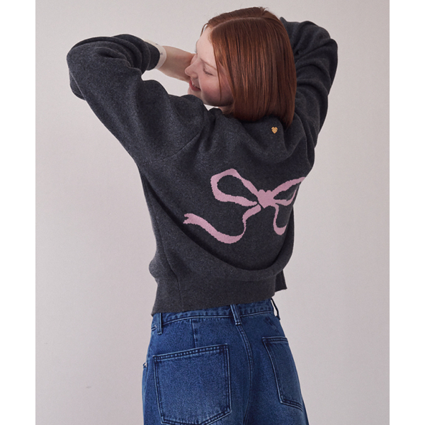 RONRON HEART RIBBON JACQUARD KNIT CARDIGAN 5Color | Shopee