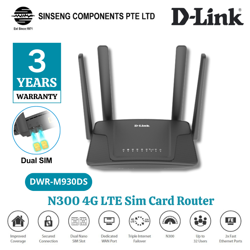 D-Link N300mbps Dual Sim Card 4G LTE Wireless Wifi 4G Router- Support ...