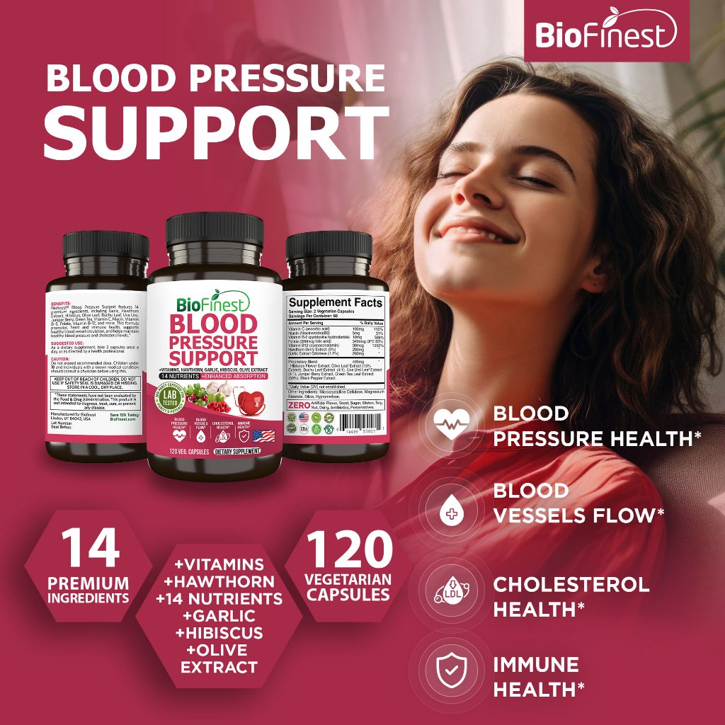Biofinest Blood Pressure Support Supplement - Healthy Heart Blood ...