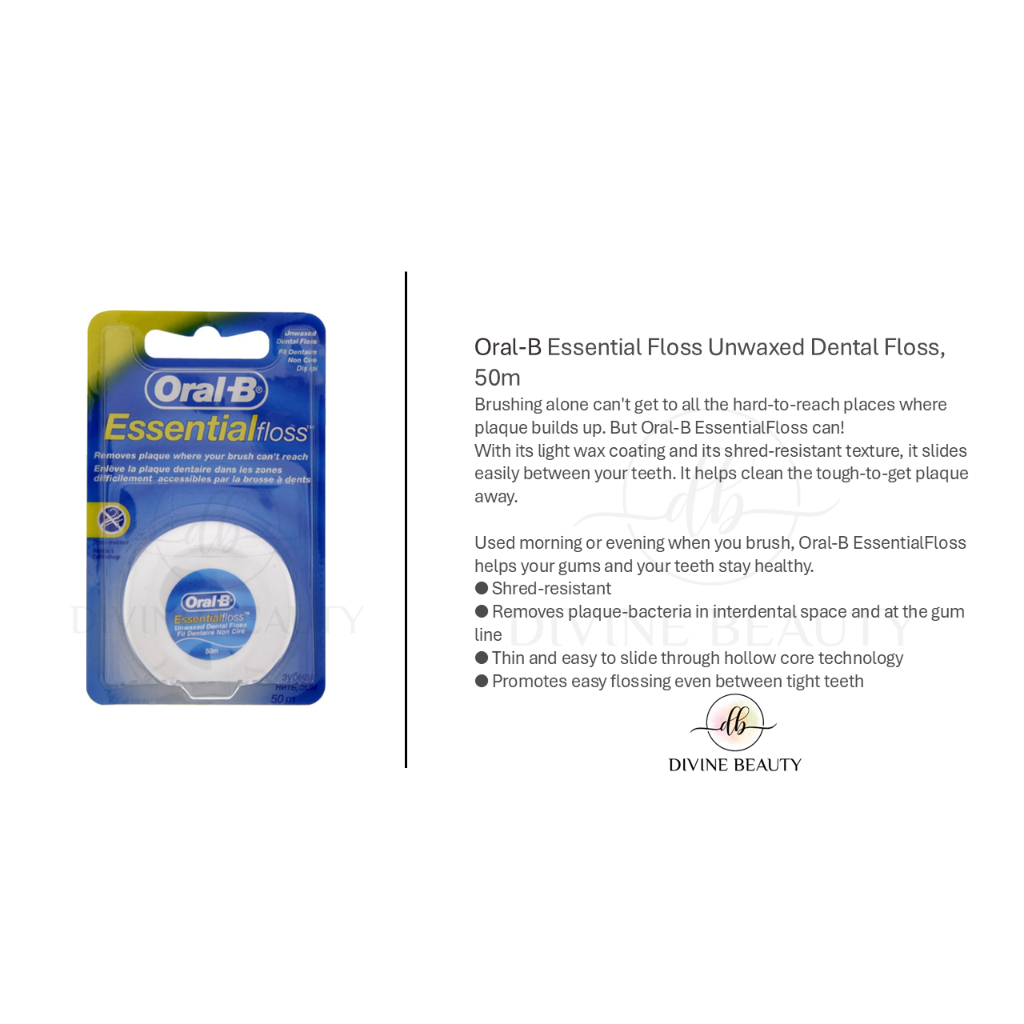 Oral B Essential Dental Floss 50M | Waxed | Unwaxed Essential Oral Care ...