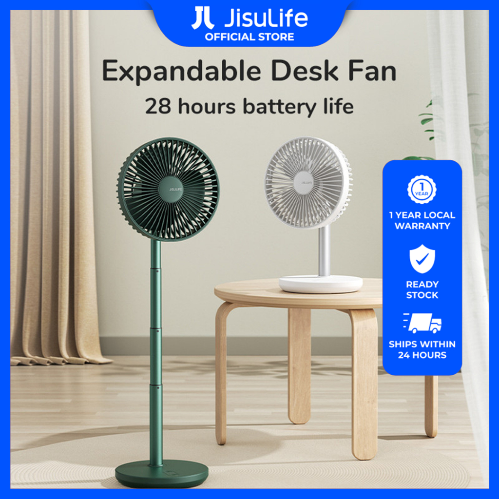 JISULIFE Desk Fan Wireless Fans Table Portable USB Stand Extendable ...