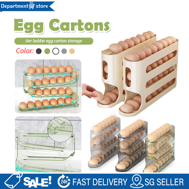 【SG Stock】Egg Storage Box Egg Storage Rack Holder Automatic Rolling Egg ...