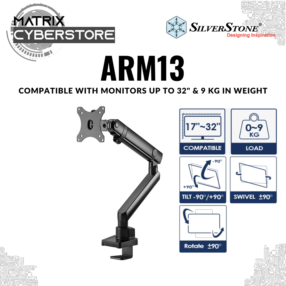 SilverStone ARM13 Single Monitor Arm - Mechanical Spring Design ...