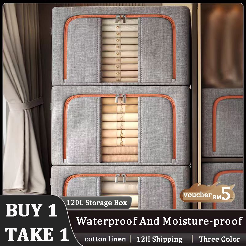 150L Extra Large oxford Foldable Storage box organizer with Steel Frame ...