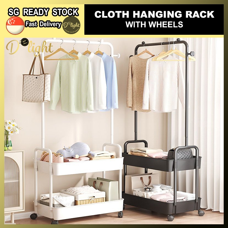 Clothes Hanging Rack with Wheels | Movable Hanging Rack with Double ...