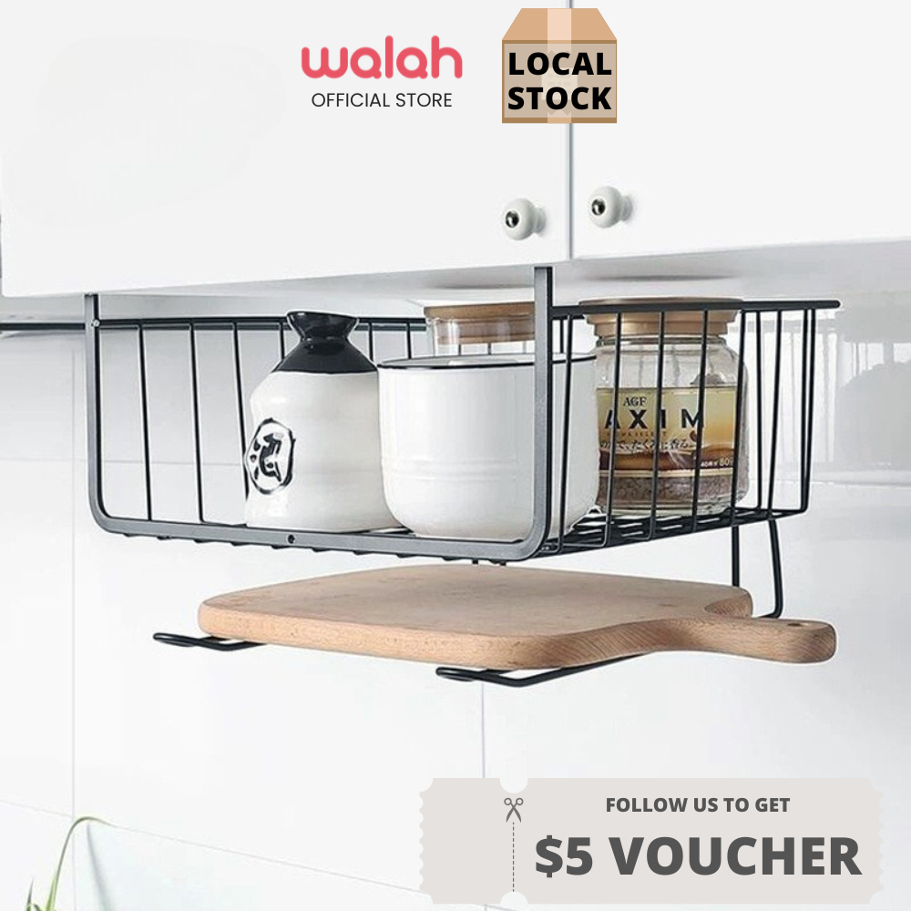 Kitchen Cabinet Basket Storage Rack Wardrobe Shelf Under-Hanging Rack ...