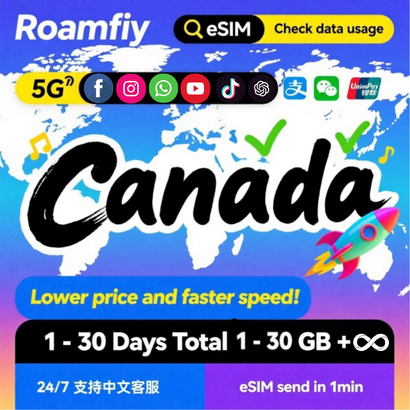 Canada eSIM 5G High speed 7-30 Days Unlimited Data Rogers/Bell/Telus ...
