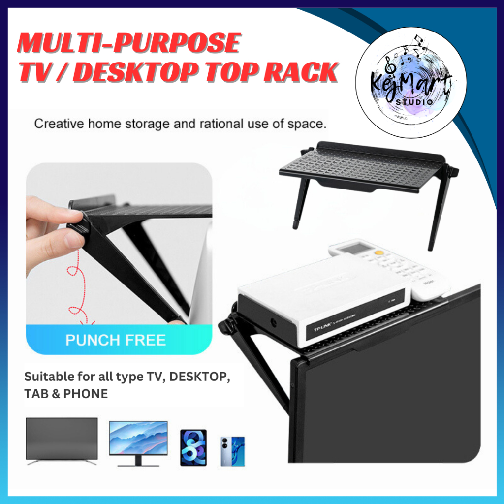 Adjustable TV Screen Top Storage Shelf Rack Holder Computer Desktop ...