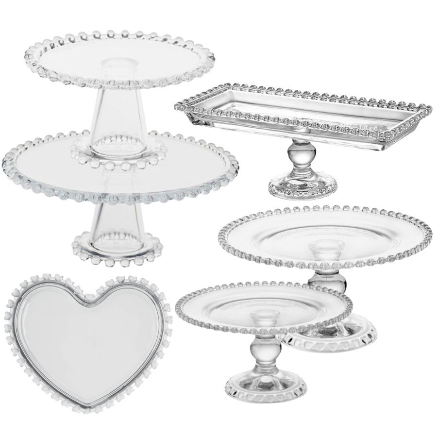 ASSORTED CLASSIC BEADED CLEAR GLASS TABLEWARE CAKE STAND | Shopee Singapore