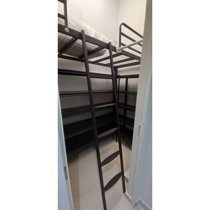 Loft bed with shelf customize singapore for helper room/bomb shelter ...