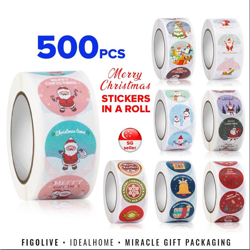 [500pcs] 2.5cm 1 inch Sticker Roll Merry Christmas Chinese New Year and ...