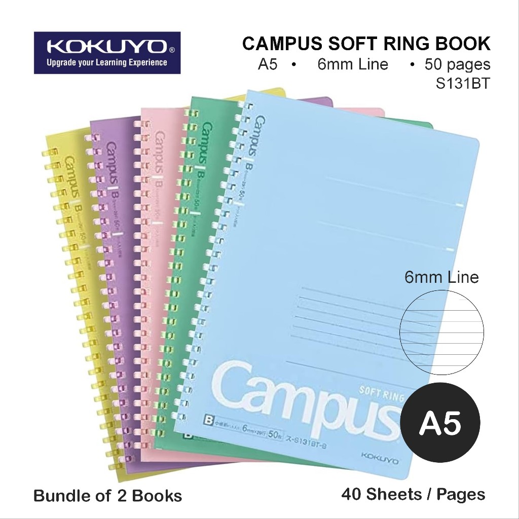 Kokuyo Campus Soft Ring Book Line 6mm A5 S131BT (1 Book / 2 Books ...