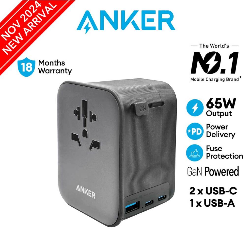 Anker PD 65W GaN 4in1 International Travel Adapter Type C Fast Charging  Multi Adaptor for iPhone 16 US UK EU AU A9213