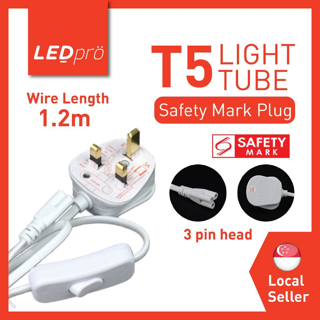 LED Pro T5 Tube 3 Pin Plug with Safety Mark | Shopee Singapore