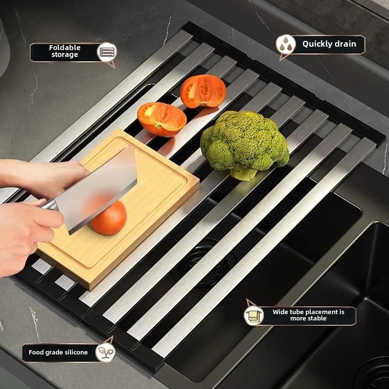 SG STOCK 304 Stainless Steel Kitchen Sink Drain Rack Foldable ...