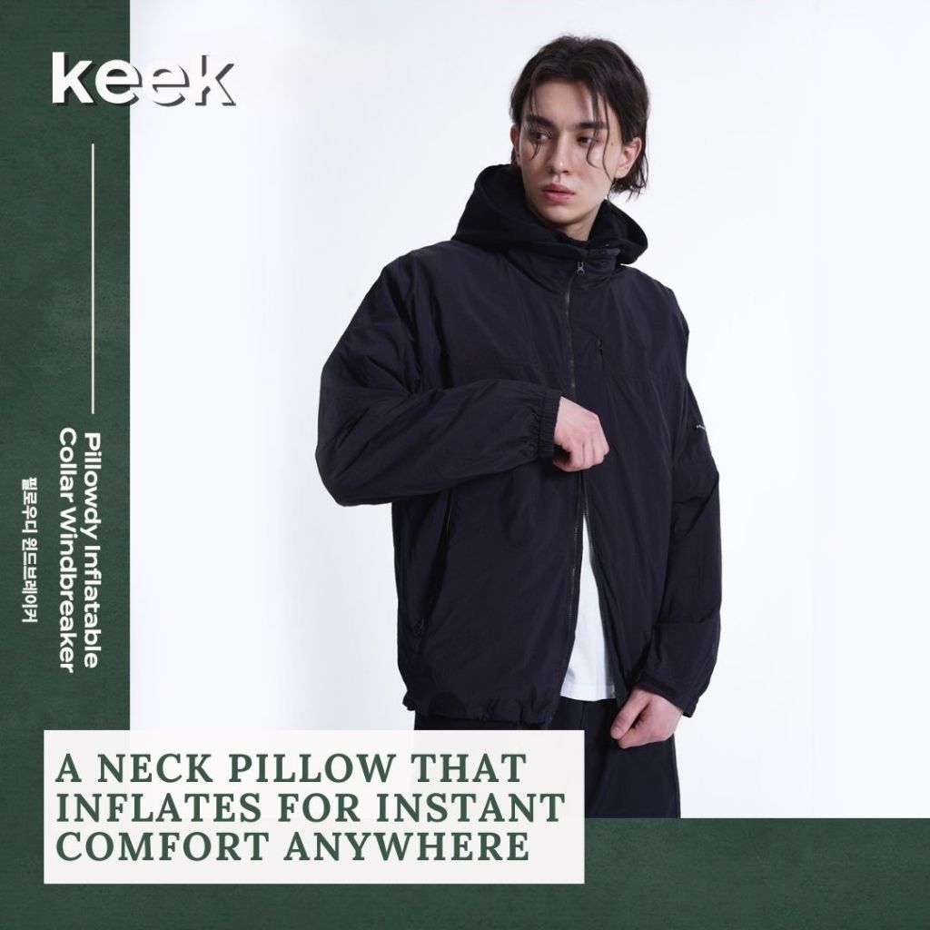 KEEK] Pillowdy Inflatable Collar Windbreaker Black | Shopee Singapore