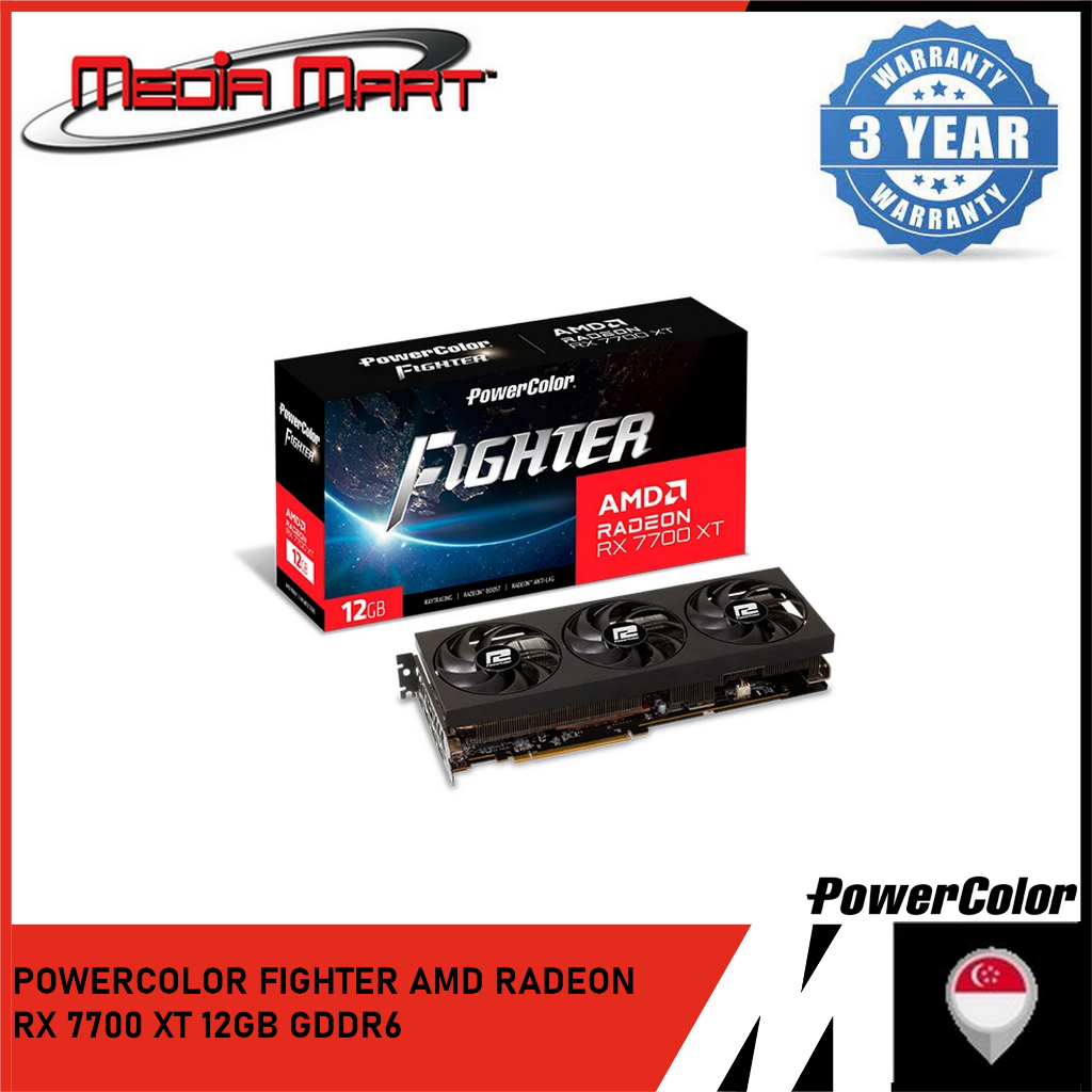 POWERCOLOR FIGHTER AMD RADEON RX 7700XT 12GB GDDR6 GRAPHIC CARD ...