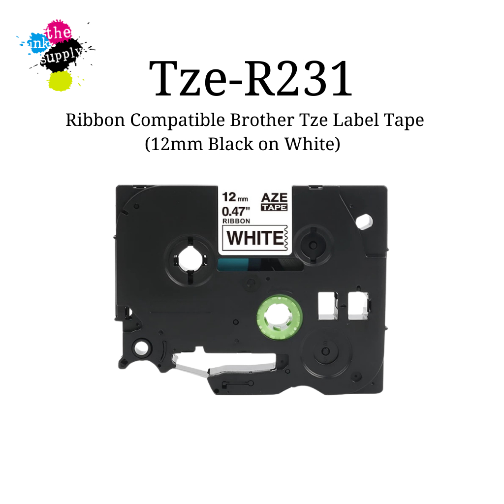 Tze-R231 Ribbon Compatible Brother Tze Label Tape (12mm Black on White ...