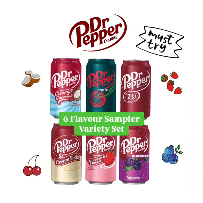 Dr Pepper Drink Cream Soda x6 Flavour Sampler Variety Pack Set Cherry ...