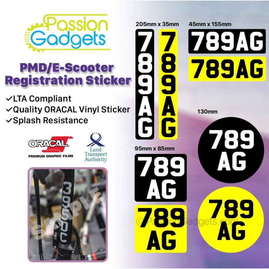 E-Scooter LTA Compliant Identification Mark Sticker PMD Plate number ...