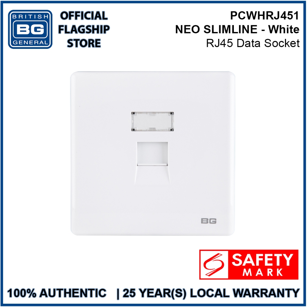 British General | PCWHRJ451 | Neo Slimline Single Gang RJ45 Data Socket ...