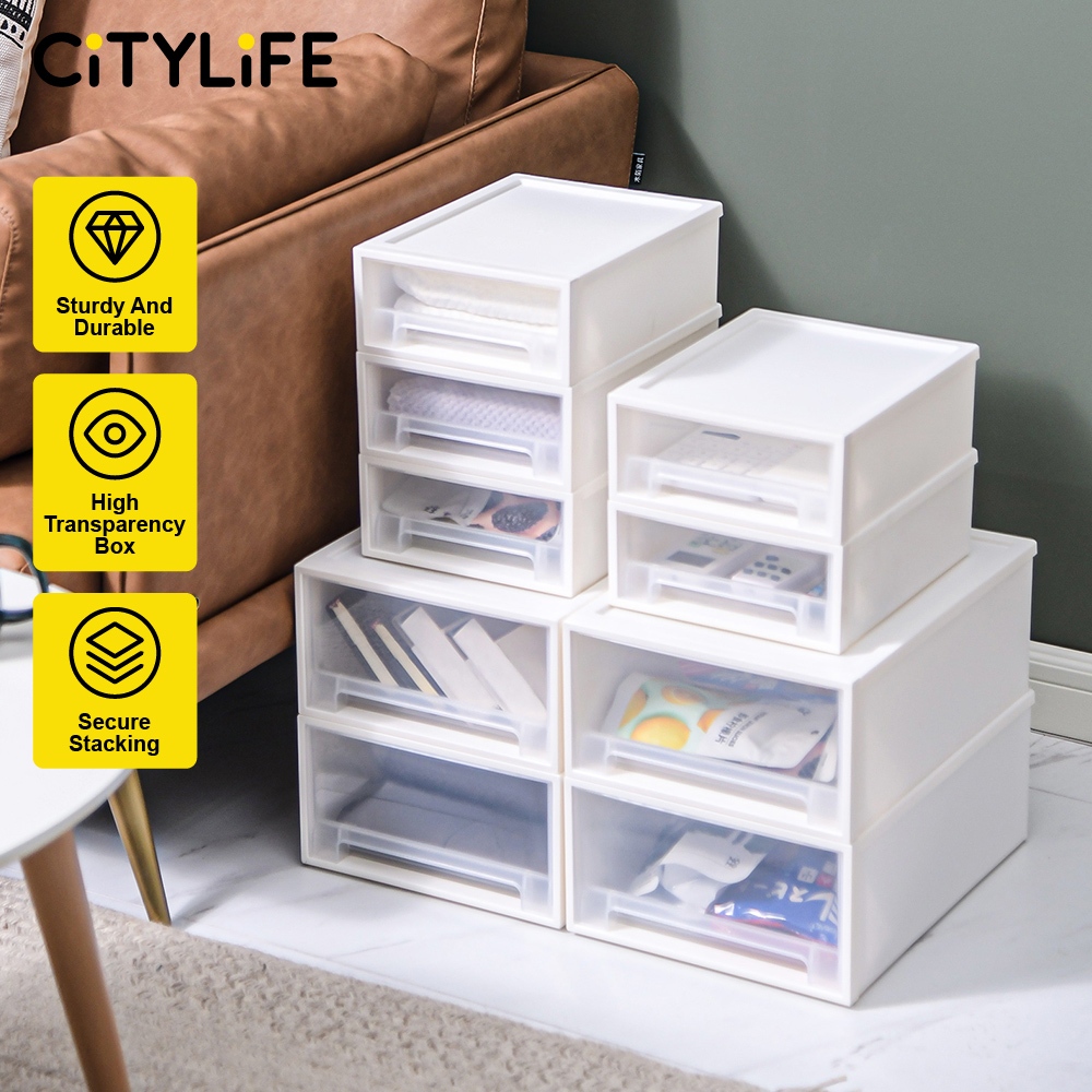 Citylife 3L/9L/24L Stackable Storage Drawer Plastic Container box Home ...