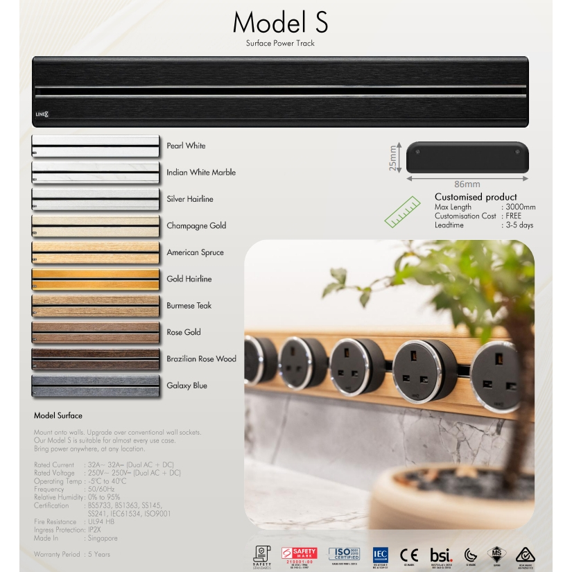 Line8 Power Track Model SL 1000mm + 3 x Premium British Adaptor Package ...