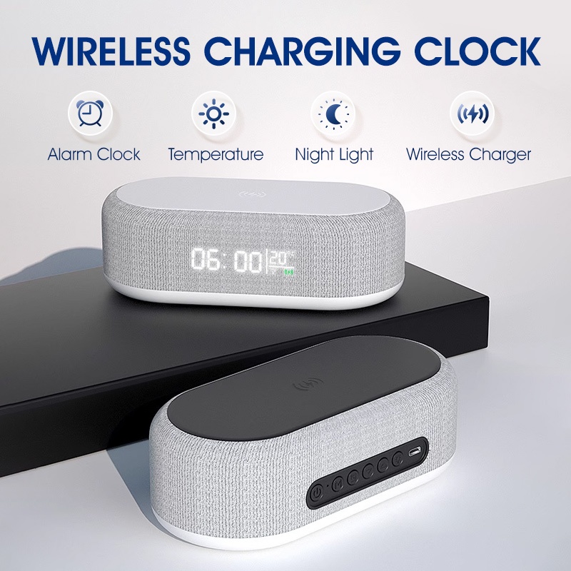 HXR 4 In 1 Wireless Clock With Night Light Home LED Digital Alarm USB ...
